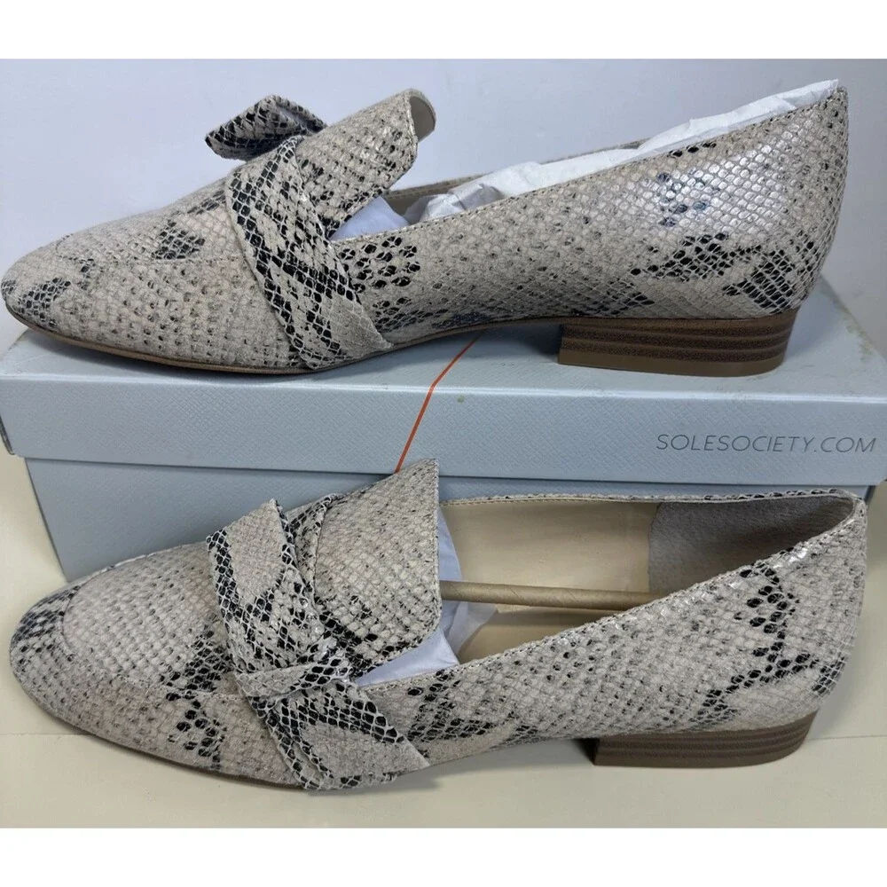 Sole Society Edgy Bold Flat Loafers Tan Snakeskin Size 10 42